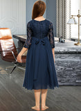 Paige A-Line Scoop Neck Tea-Length Chiffon Lace Junior Bridesmaid Dress STIP0013477