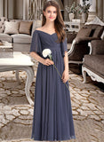 Serenity A-Line Off-the-Shoulder Floor-Length Chiffon Junior Bridesmaid Dress With Ruffle Bow(s) STIP0013479