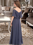 Serenity A-Line Off-the-Shoulder Floor-Length Chiffon Junior Bridesmaid Dress With Ruffle Bow(s) STIP0013479