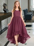 Kaitlynn A-Line Scoop Neck Asymmetrical Chiffon Junior Bridesmaid Dress With Bow(s) Cascading Ruffles STIP0013480