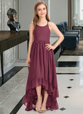 Kaitlynn A-Line Scoop Neck Asymmetrical Chiffon Junior Bridesmaid Dress With Bow(s) Cascading Ruffles STIP0013480