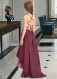 Kaitlynn A-Line Scoop Neck Asymmetrical Chiffon Junior Bridesmaid Dress With Bow(s) Cascading Ruffles STIP0013480