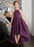 Elizabeth A-Line Scoop Neck Asymmetrical Satin Junior Bridesmaid Dress With Ruffle STIP0013481