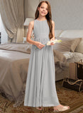 Evelin A-Line Scoop Neck Floor-Length Chiffon Junior Bridesmaid Dress With Ruffle Bow(s) STIP0013483