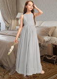 Evelin A-Line Scoop Neck Floor-Length Chiffon Junior Bridesmaid Dress With Ruffle Bow(s) STIP0013483