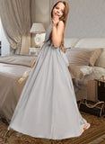 Evelin A-Line Scoop Neck Floor-Length Chiffon Junior Bridesmaid Dress With Ruffle Bow(s) STIP0013483