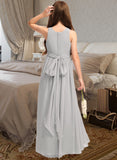 Evelin A-Line Scoop Neck Floor-Length Chiffon Junior Bridesmaid Dress With Ruffle Bow(s) STIP0013483