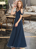 Abbey A-Line Off-the-Shoulder Floor-Length Chiffon Junior Bridesmaid Dress STIP0013485