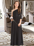 Kay A-Line One-Shoulder Floor-Length Chiffon Lace Junior Bridesmaid Dress STIP0013486