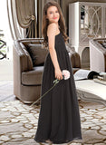 Kay A-Line One-Shoulder Floor-Length Chiffon Lace Junior Bridesmaid Dress STIP0013486