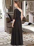 Kay A-Line One-Shoulder Floor-Length Chiffon Lace Junior Bridesmaid Dress STIP0013486