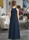 Sibyl A-Line Scoop Neck Floor-Length Chiffon Lace Junior Bridesmaid Dress With Ruffle Beading STIP0013488