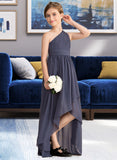 Natalia A-Line One-Shoulder Asymmetrical Chiffon Junior Bridesmaid Dress With Ruffle STIP0013489