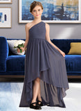 Natalia A-Line One-Shoulder Asymmetrical Chiffon Junior Bridesmaid Dress With Ruffle STIP0013489