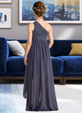 Natalia A-Line One-Shoulder Asymmetrical Chiffon Junior Bridesmaid Dress With Ruffle STIP0013489