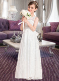 Liana A-Line Scoop Neck Floor-Length Lace Junior Bridesmaid Dress With Sash Bow(s) STIP0013490