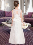 Liana A-Line Scoop Neck Floor-Length Lace Junior Bridesmaid Dress With Sash Bow(s) STIP0013490