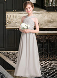 Araceli A-Line V-neck Floor-Length Chiffon Junior Bridesmaid Dress With Ruffle Bow(s) STIP0013491