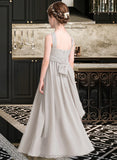 Araceli A-Line V-neck Floor-Length Chiffon Junior Bridesmaid Dress With Ruffle Bow(s) STIP0013491