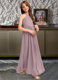 Jazlyn A-Line Scoop Neck Floor-Length Chiffon Junior Bridesmaid Dress With Cascading Ruffles STIP0013492