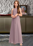 Jazlyn A-Line Scoop Neck Floor-Length Chiffon Junior Bridesmaid Dress With Cascading Ruffles STIP0013492