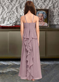 Jazlyn A-Line Scoop Neck Floor-Length Chiffon Junior Bridesmaid Dress With Cascading Ruffles STIP0013492