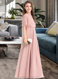 Yareli A-Line Scoop Neck Floor-Length Chiffon Junior Bridesmaid Dress STIP0013493