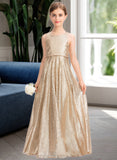 Jade A-Line Scoop Neck Floor-Length Sequined Junior Bridesmaid Dress STIP0013495