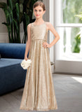 Jade A-Line Scoop Neck Floor-Length Sequined Junior Bridesmaid Dress STIP0013495