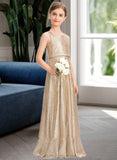 Jade A-Line Scoop Neck Floor-Length Sequined Junior Bridesmaid Dress STIP0013495