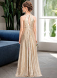 Jade A-Line Scoop Neck Floor-Length Sequined Junior Bridesmaid Dress STIP0013495