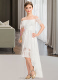 Arielle A-Line Off-the-Shoulder Asymmetrical Lace Junior Bridesmaid Dress STIP0013497