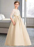 Maleah Ball-Gown/Princess Scoop Neck Floor-Length Satin Lace Junior Bridesmaid Dress STIP0013498