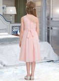 Kaylee A-Line One-Shoulder Knee-Length Chiffon Junior Bridesmaid Dress With Ruffle STIP0013499