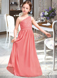 Kennedy A-Line One-Shoulder Floor-Length Chiffon Lace Junior Bridesmaid Dress STIP0013500