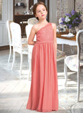 Kennedy A-Line One-Shoulder Floor-Length Chiffon Lace Junior Bridesmaid Dress STIP0013500