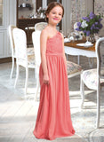 Kennedy A-Line One-Shoulder Floor-Length Chiffon Lace Junior Bridesmaid Dress STIP0013500