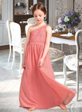 Kennedy A-Line One-Shoulder Floor-Length Chiffon Lace Junior Bridesmaid Dress STIP0013500