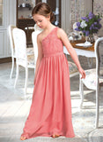 Kennedy A-Line One-Shoulder Floor-Length Chiffon Lace Junior Bridesmaid Dress STIP0013500