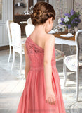 Kennedy A-Line One-Shoulder Floor-Length Chiffon Lace Junior Bridesmaid Dress STIP0013500