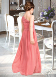 Kennedy A-Line One-Shoulder Floor-Length Chiffon Lace Junior Bridesmaid Dress STIP0013500