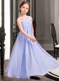 Lena A-Line V-neck Floor-Length Chiffon Junior Bridesmaid Dress With Ruffle STIP0013501