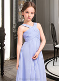 Lena A-Line V-neck Floor-Length Chiffon Junior Bridesmaid Dress With Ruffle STIP0013501