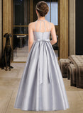 Tina A-Line Scoop Neck Floor-Length Taffeta Junior Bridesmaid Dress With Beading Bow(s) STIP0013506