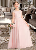 Aleah A-Line Scoop Neck Floor-Length Chiffon Junior Bridesmaid Dress With Beading Sequins STIP0013507