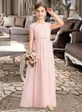 Aleah A-Line Scoop Neck Floor-Length Chiffon Junior Bridesmaid Dress With Beading Sequins STIP0013507