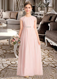 Aleah A-Line Scoop Neck Floor-Length Chiffon Junior Bridesmaid Dress With Beading Sequins STIP0013507