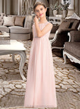 Aleah A-Line Scoop Neck Floor-Length Chiffon Junior Bridesmaid Dress With Beading Sequins STIP0013507