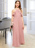 Juliet A-Line Square Neckline Floor-Length Chiffon Junior Bridesmaid Dress With Cascading Ruffles STIP0013509