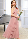 Juliet A-Line Square Neckline Floor-Length Chiffon Junior Bridesmaid Dress With Cascading Ruffles STIP0013509